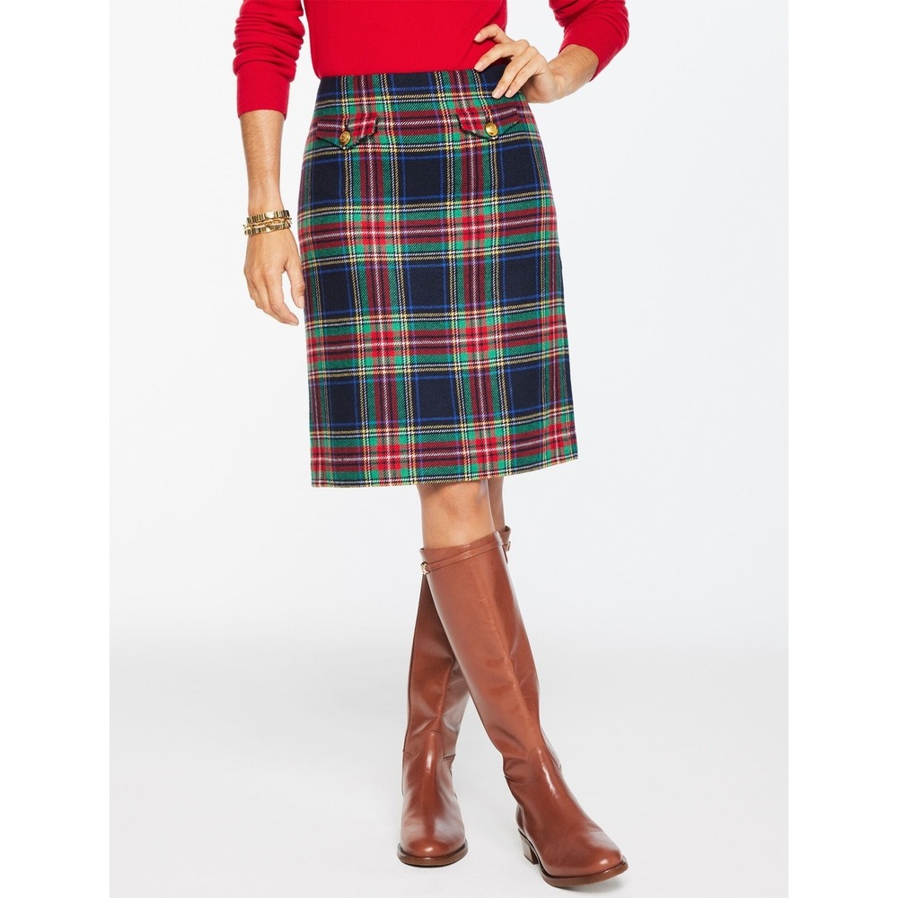 Talots Petite Wool Blend Tartan Plaid A-Line Skirt Gold 0P Jolly Tartan‎